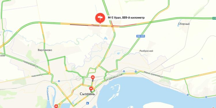 Ограничение проезда на самарском участке федеральной трассы М-5 «Урал», фото: Яндекс карты
