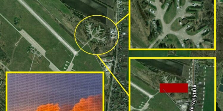 Удар по аэродрому Васильков в Киевской области, фото: t.me/boris_rozhin