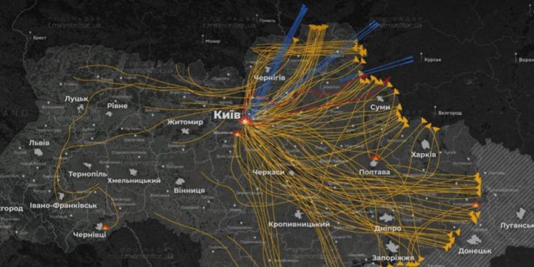 Массированный удар по Киеву 10 июля на карте украинского мониторинга
