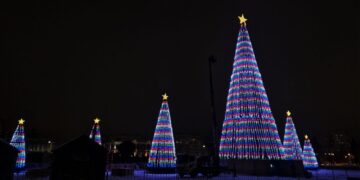 Семь новогодних елок зажглись на главной площади Самары